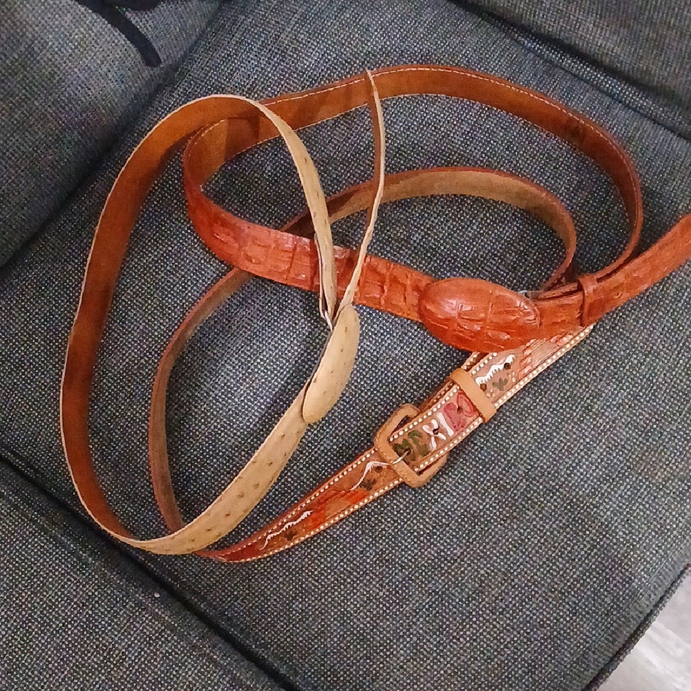 Brown and Tan Leather Belt with Traditional Buckle